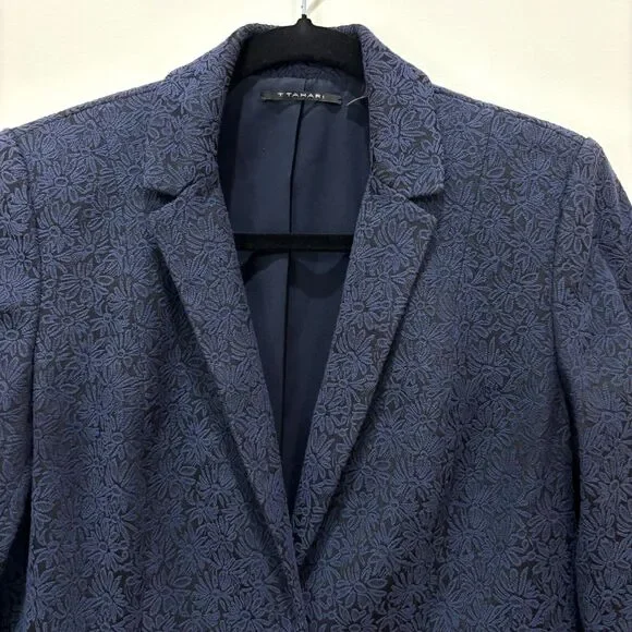T Tahari Navy Blazer Womens 8 Tapestry Dark Floral Gothic Career Jacket 1 Button - Picture 3 of 12